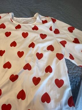 White Top with Red Heart Print